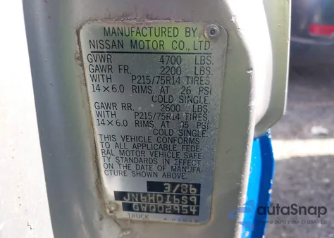 1986 Nissan D21 King Cab z USA, uszkodzony, nr VIN JN6HD16S9GW002954